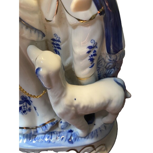 2 Vintage Porcelain Lamp Victorian Colonial Hand painted Man Woman Dog RARE 20" - Picture 6 of 16